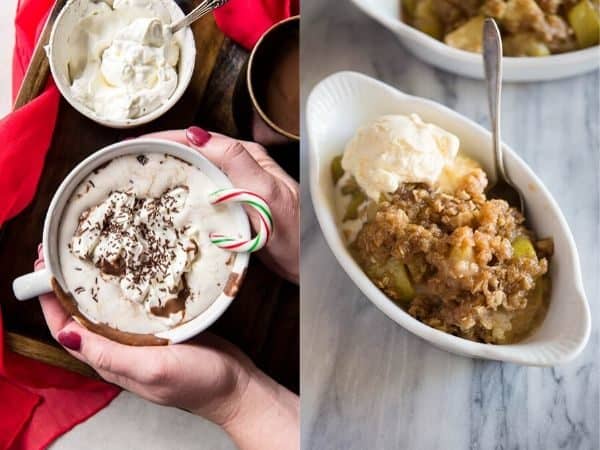 collage image with Instant Pot Thanksgiving desserts & drinks