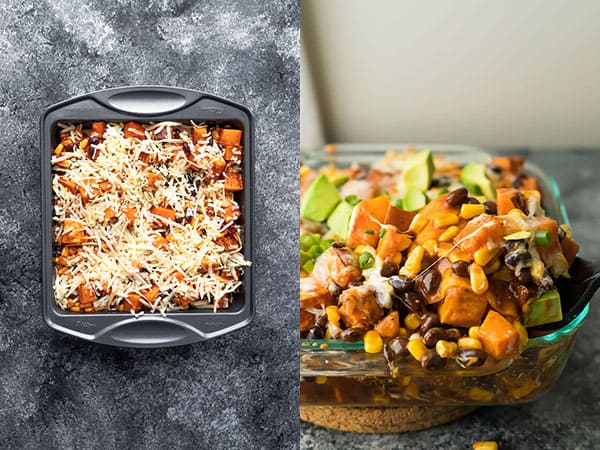 butternut squash enchilada casserole before and after