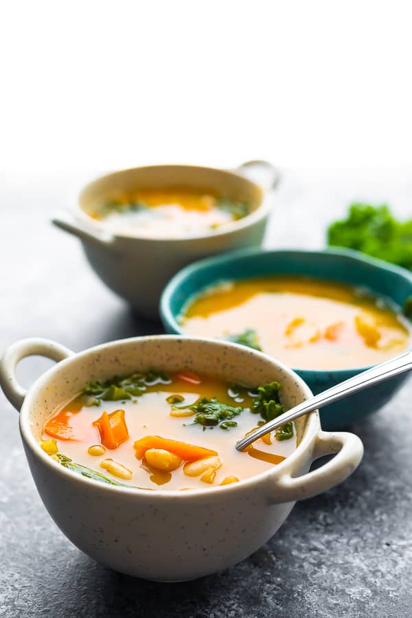 three bowls of white bean soup