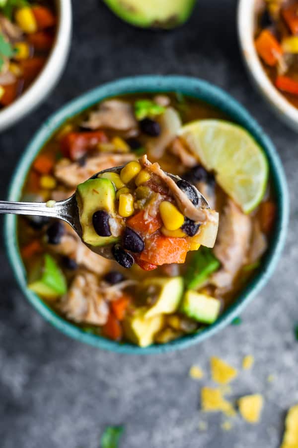 chicken stew crock pot on spoon