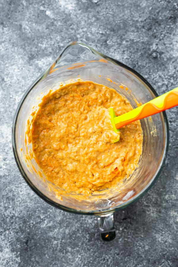 batter in bowl for the lentil muffin recipe