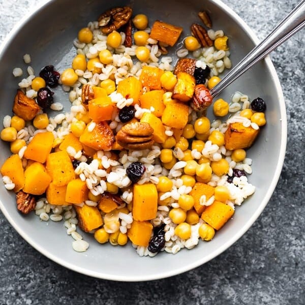 an overhead shot of butternut squash salad