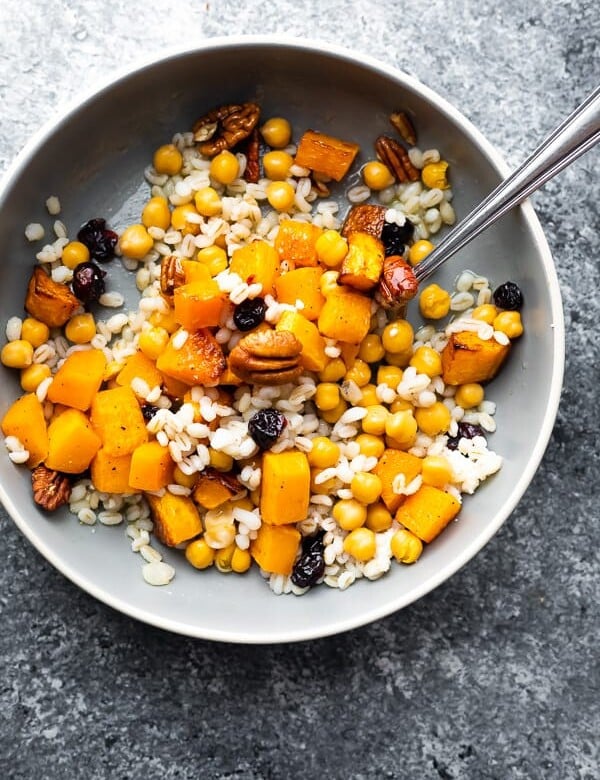an overhead shot of butternut squash salad