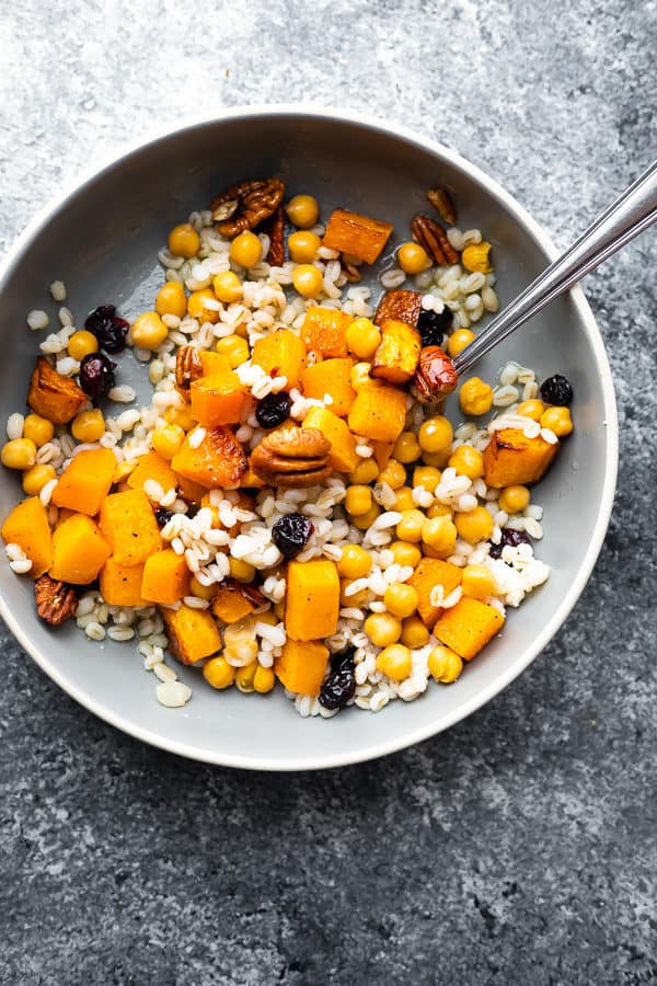 an overhead shot of butternut squash salad