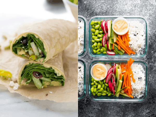 collage image with 38+ No Cook Meal Prep Recipes 