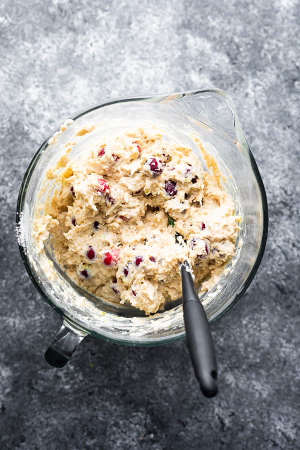 batter for coconut cranberry muffins in bowl