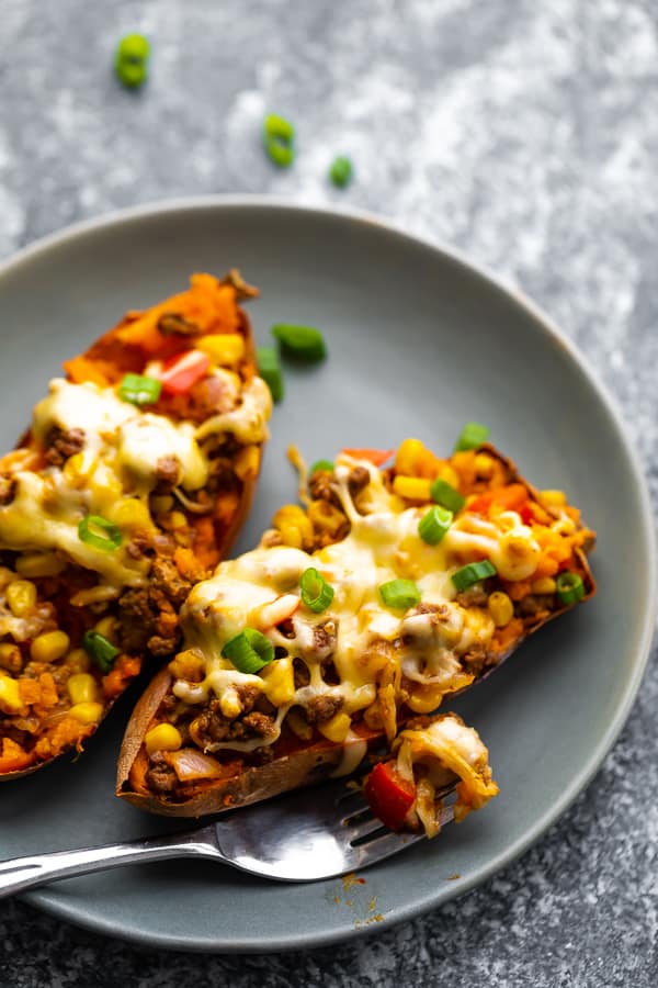 stuffed sweet potato recipe on plate 