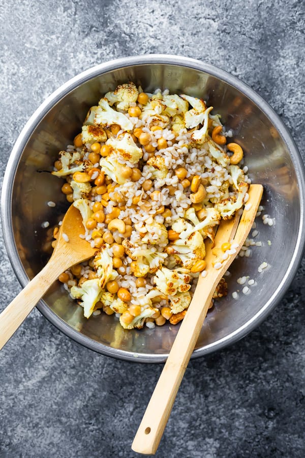 salad ingredients tossed up in bowl