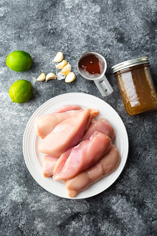 overhead view of ingredients required for honey lime chicken