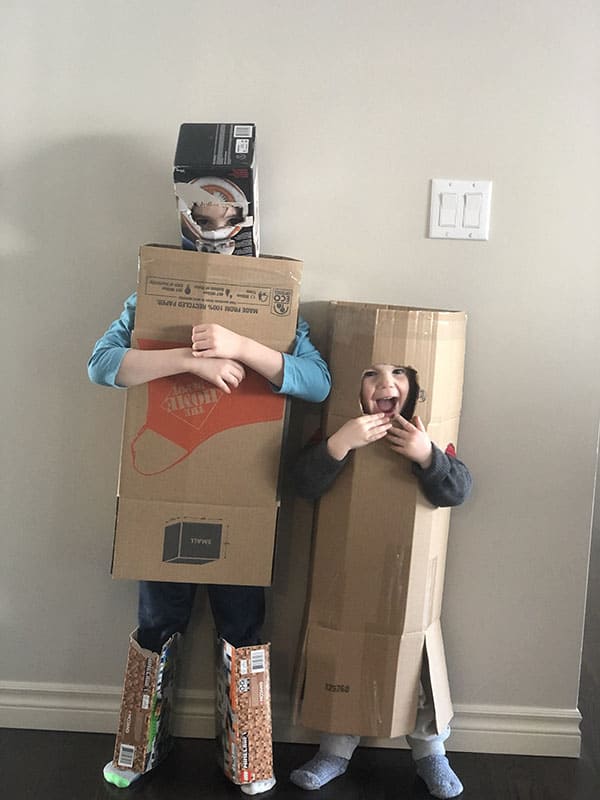 kids in cardboard suits