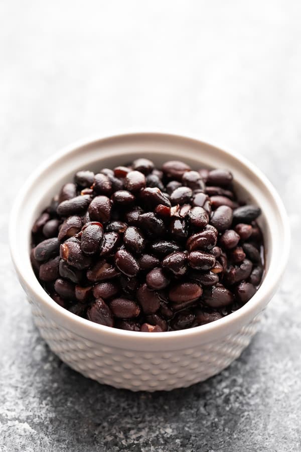 instant pot black beans in white bowl