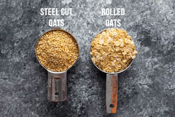 steel cut oats versus rolled oats in measuring cups
