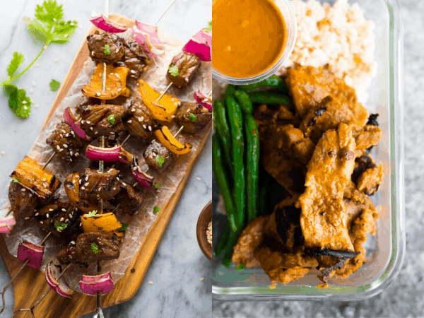 collage image: grilled beef dishes