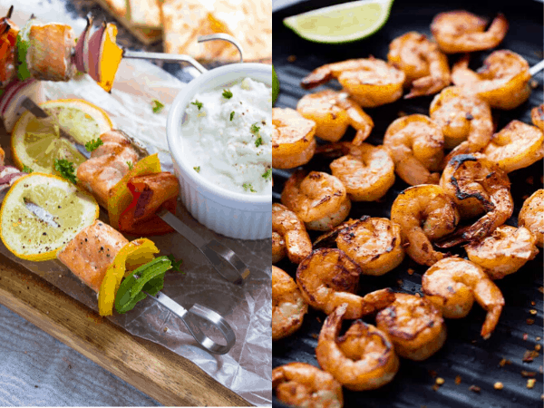 collage image: grilled seafood recipes