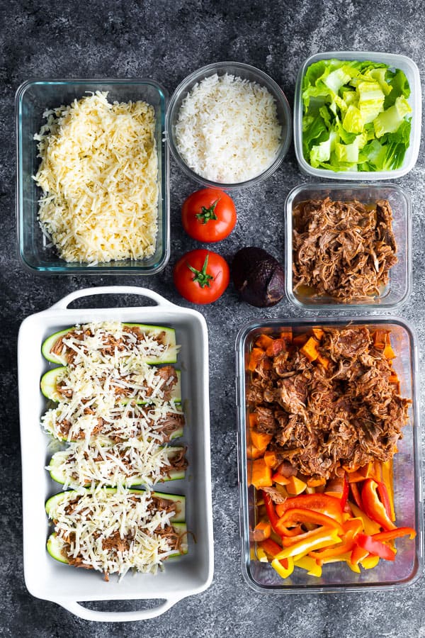 completed meal prep for the pulled pork meal plan