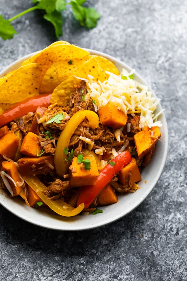 Pulled pork sweet potato in the pan