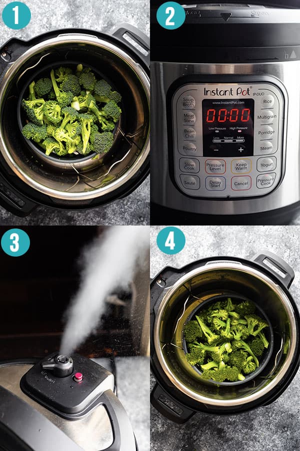 collage image showing how to cook broccoli in an instant pot
