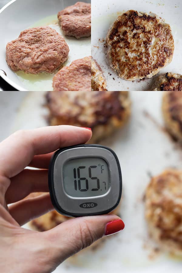 collage image showing how to fry turkey burgers