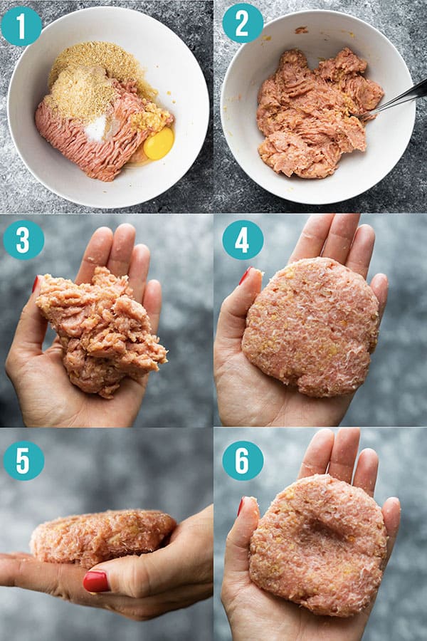 collage image showing how to make turkey burger patties