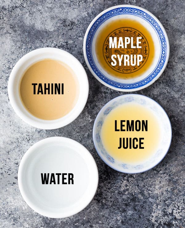 labelled ingredients required to make maple tahini dressing