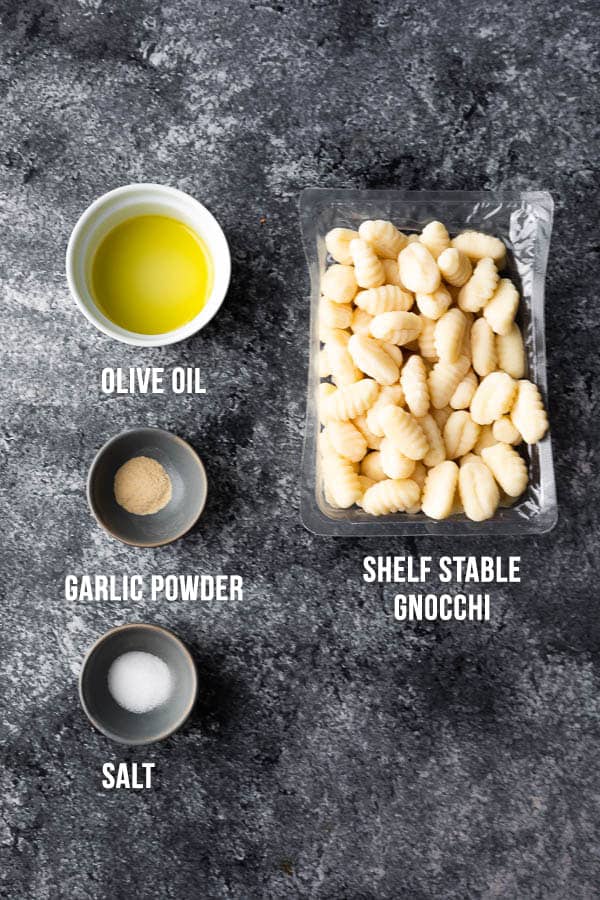 overhead view of ingredients required for air fryer gnocchi