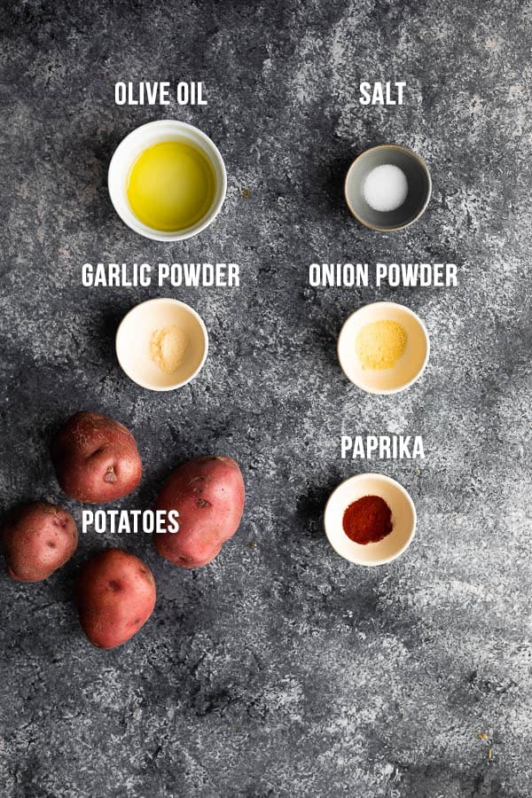 overhead view of ingredients required to make air fryer roasted potatoes