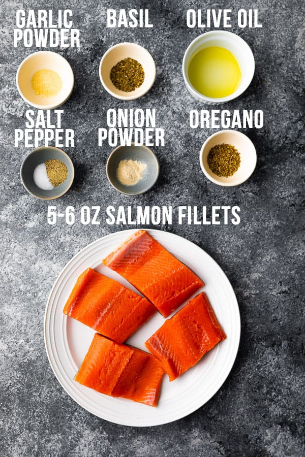 overhead view of ingredients required for air fryer salmon