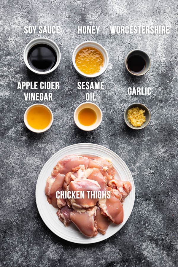 overhead view of ingredients required to make instant pot honey garlic chicken