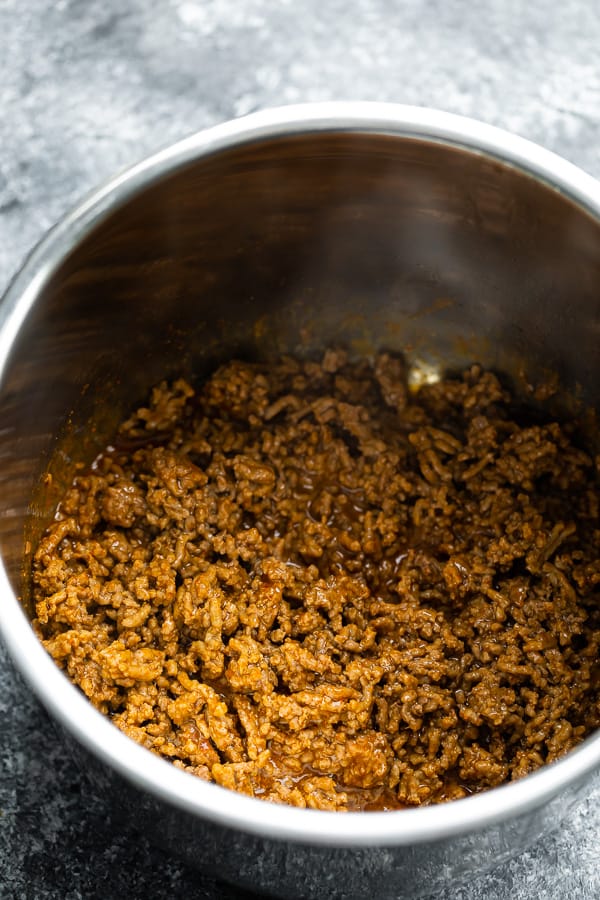 cooked taco meat in the Instant Pot