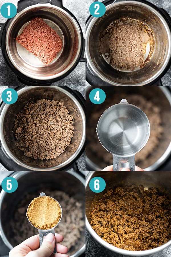 collage image showing how to cook fresh instant pot taco meat