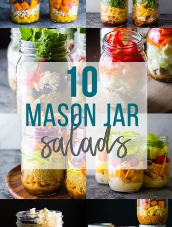 collage image that says 10 mason jar salads