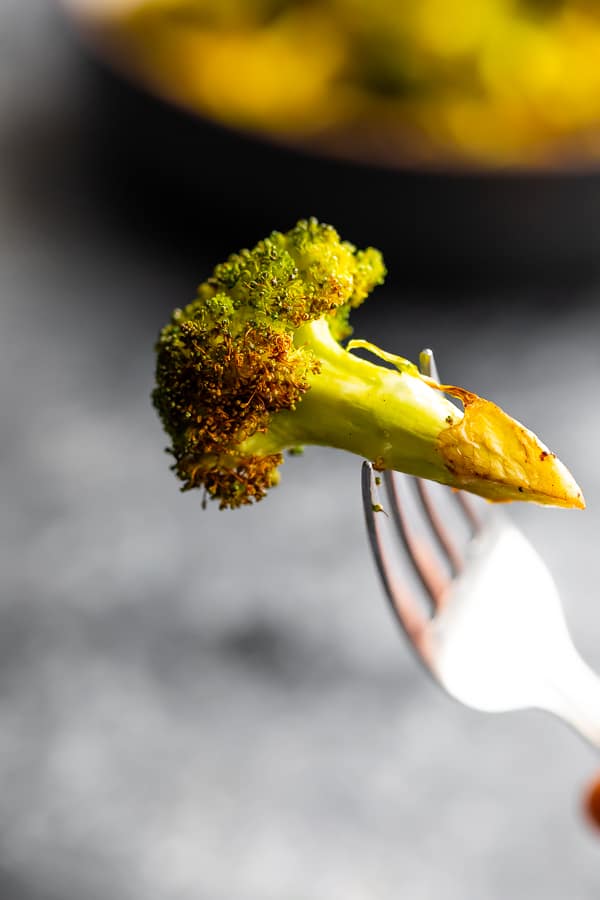 air fryer broccoli on fork