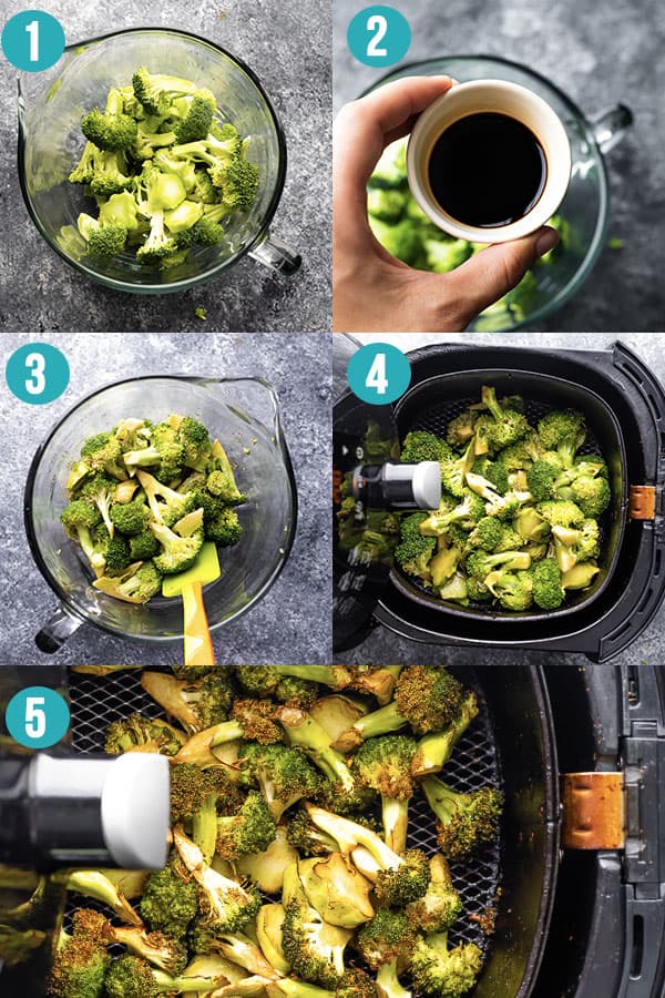 collage image showing how to cook air fryer broccoli