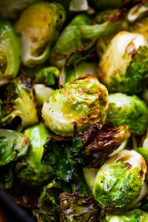 close up shot of air fryer brussels sprouts in a bowl