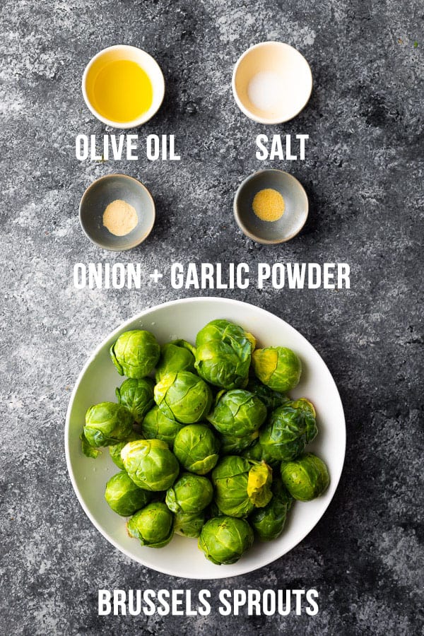 overhead view of ingredients required to make air fryer brussels sprouts