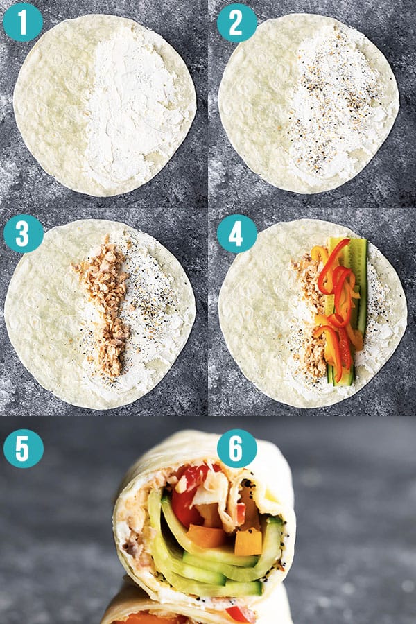 step by step directions to make everything bagel wraps