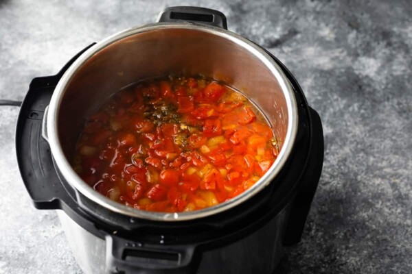 vegetable beef soup in the Instant Pot after cooking