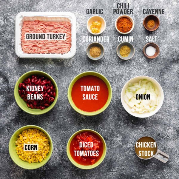 overhead view of ingredients required for turkey chili