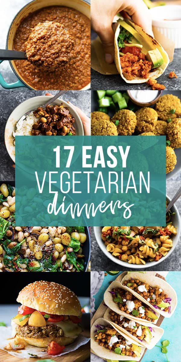 collage image with easy vegetarian dinners