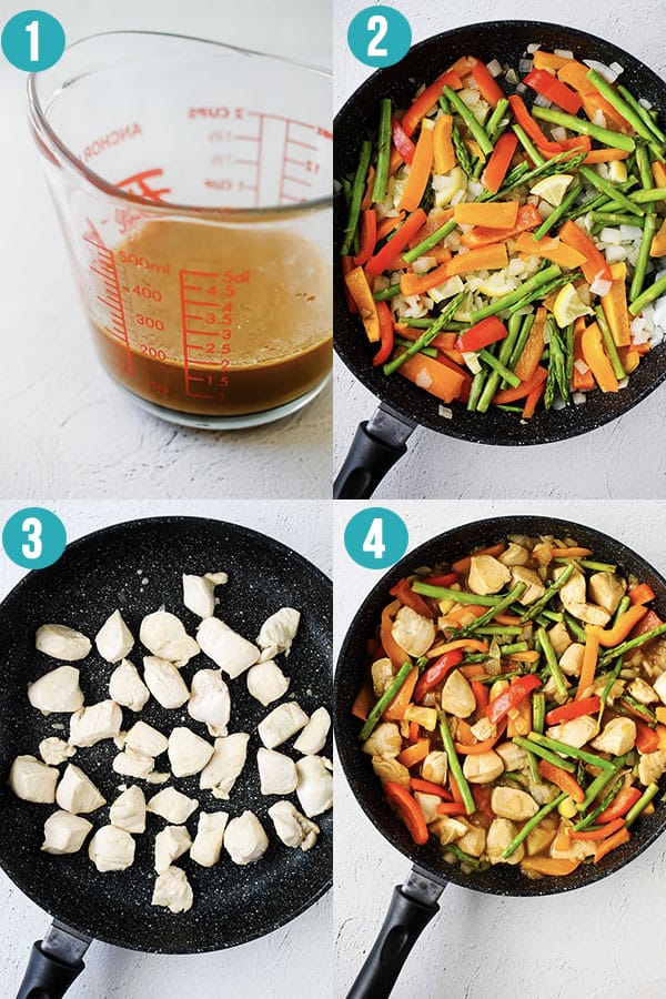 collage image showing how to cook lemon sesame stir fry