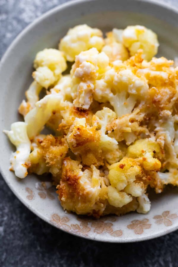 cauliflower gratin on a grey plate