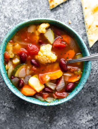 close up view of hearty vegetable soup