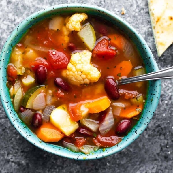 close up view of hearty vegetable soup