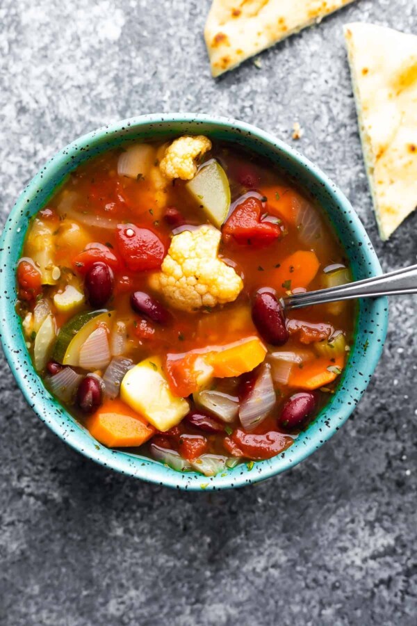 close up view of hearty vegetable soup