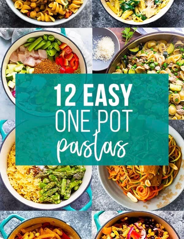 collage image that says 12 easy one pot pasta recipes