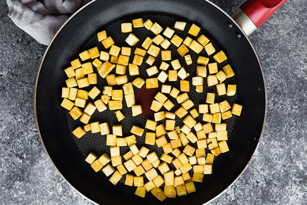 tofu in a frying pan