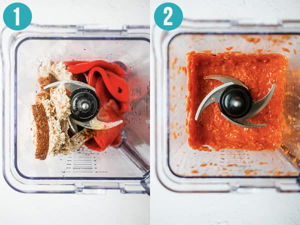 before and after romesco sauce in blender