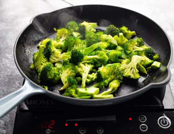 broccoli steaming in pan