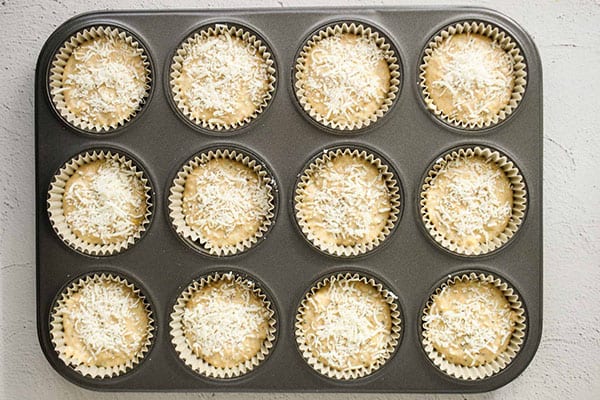 unbaked lemon chia muffins in muffin pan