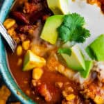 very closeup shot of turkey chili
